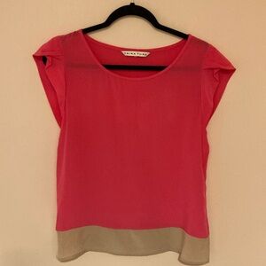 Trina Turk Silk Pink and Taupe Cap Sleeve Top